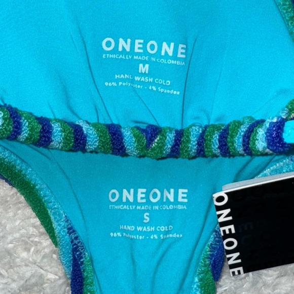 NWT OneOne Swimwear Bikini Set Green Blue Ocean Breeze Triangle Ariel Terry Cute - Picture 3 of 4